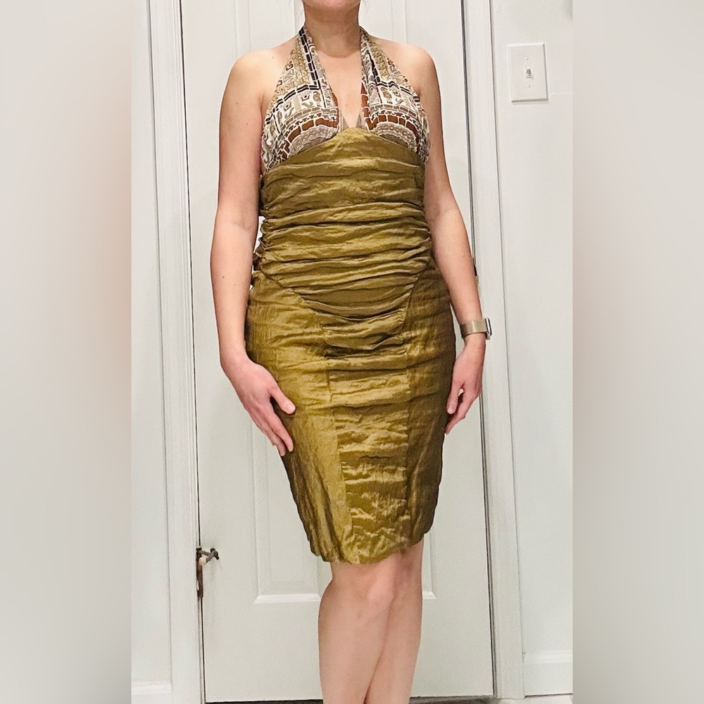 Nicole Miller Halter Stretch Metallic Dress Size 4